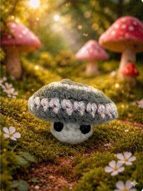 🧠 Gray and Gray Crochet Popping Mushroom